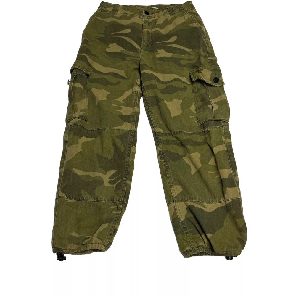 Topshop Green Camo Capri Cargo Pants Adjustable Cuffs Relaxed Fit Size: 4 - Picture 2 of 6